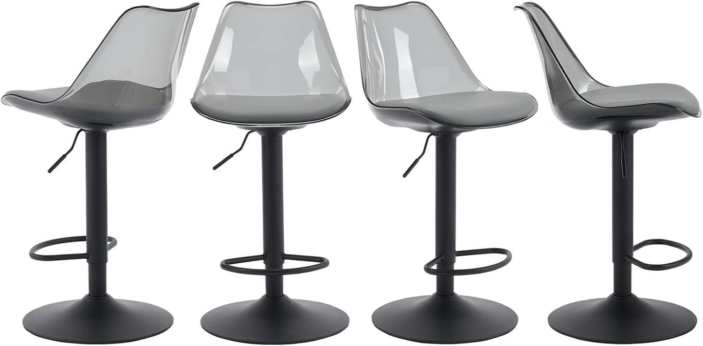 Set de 4 tabourets de bar transparents r¨¦glables avec dossier ergonomique