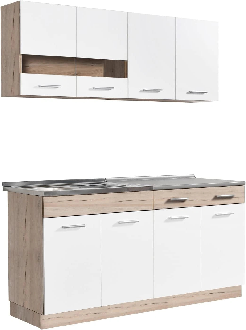 Ensemble de Cuisine Homestyle4u 160 cm - Ch¨ºne Blanc avec Armoire et Rangements Modernes