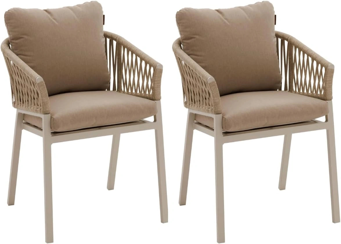 Hesp¨¦ride - Ensemble de 2 chaises de jardin Oriengo beige et argile, r¨¦sistant ¨¤ la rouille, tissu d¨¦perlant, coussins amovibles pour terrasse et balcon