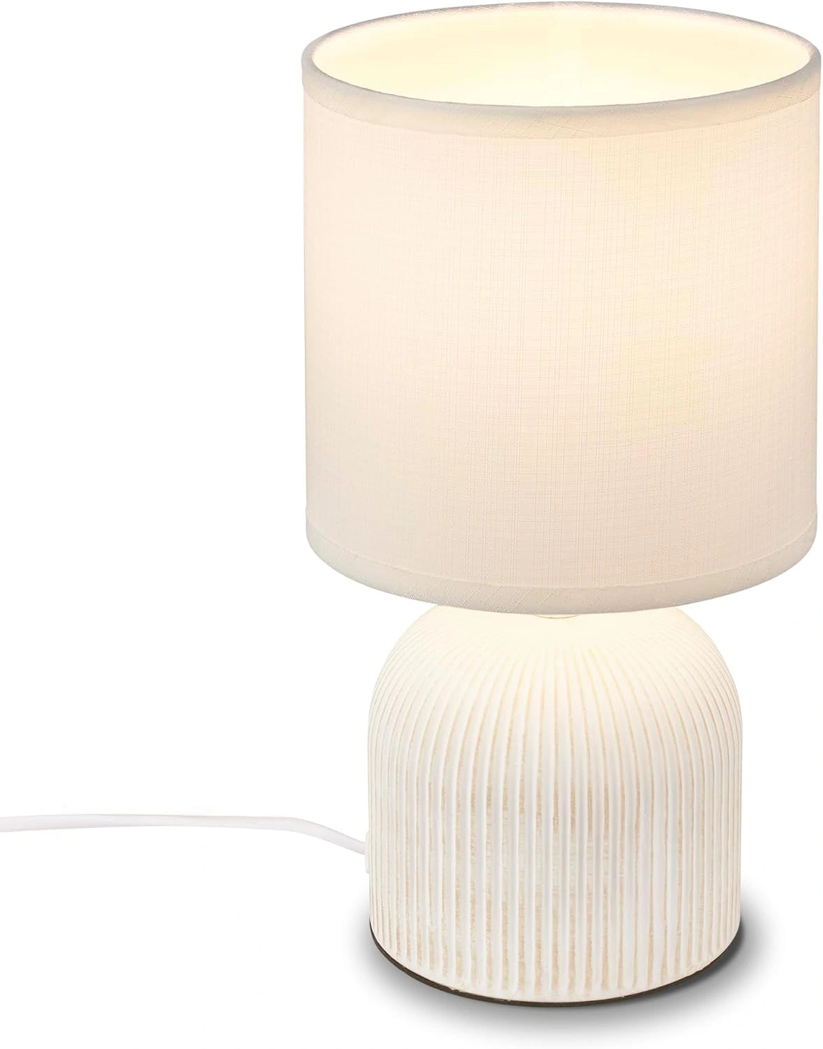 Lampe de Table en C¨¦ramique avec Abat-Jour en Tissu et Interrupteur, 15x28 cm, Blanc
