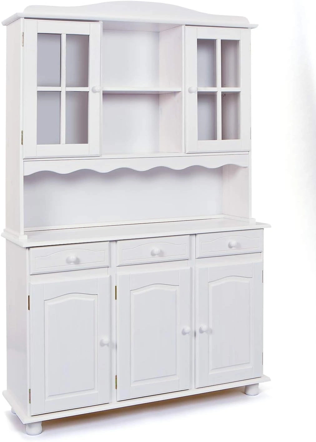 Buffet vaisselier en pin massif blanc - Grand rangement rustique avec vitrines - Mod¨¨le Siena - 3 portes