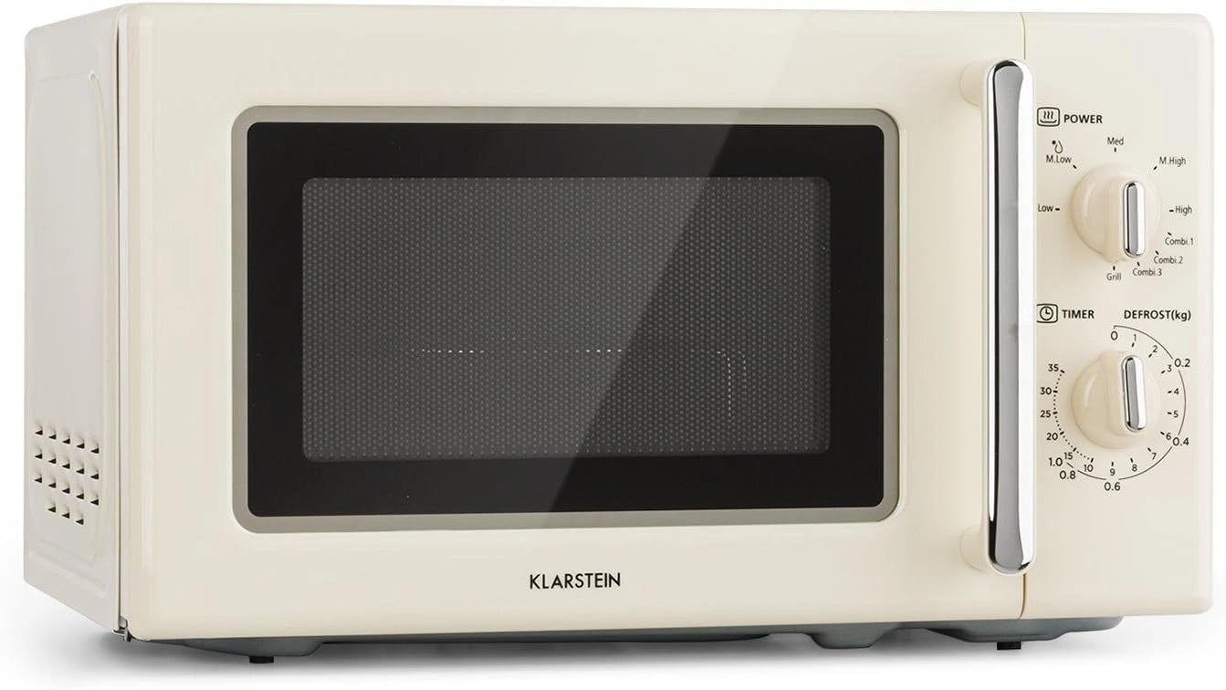 Four Micro-ondes Klarstein Caroline 2-en-1 avec Gril, 20L, 700/1000W, Design R¨¦tro Cr¨¨me