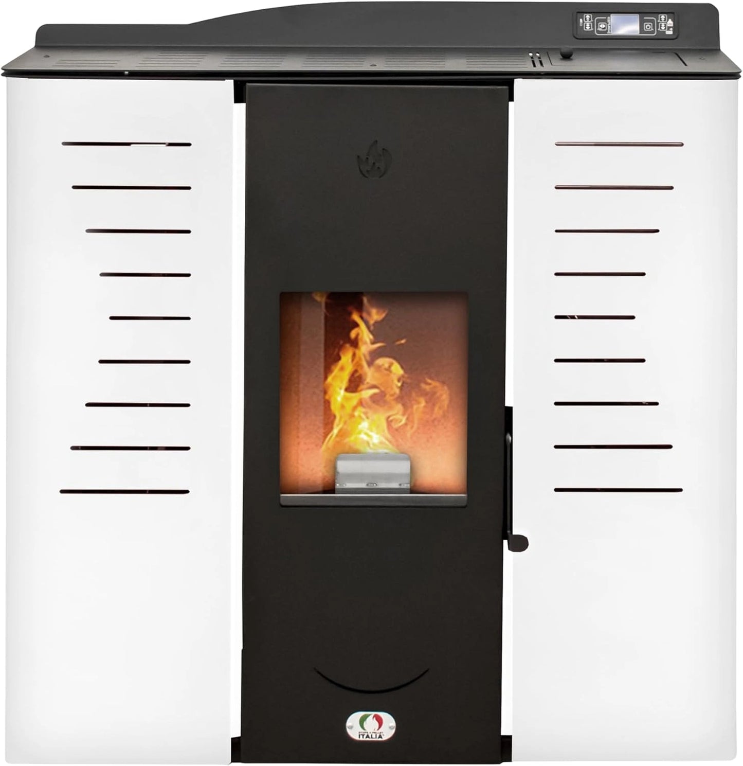 Po¨ºle ¨¤ Granul¨¦s Hydro 25 kW - Chauffage & Eau Chaude - Efficacit¨¦ 90% - Surface 180m2 - Design ¨¦lanc¨¦ - Autonomie 16H - Programmation 5 Niveaux - Garantie 2 Ans - Blanc