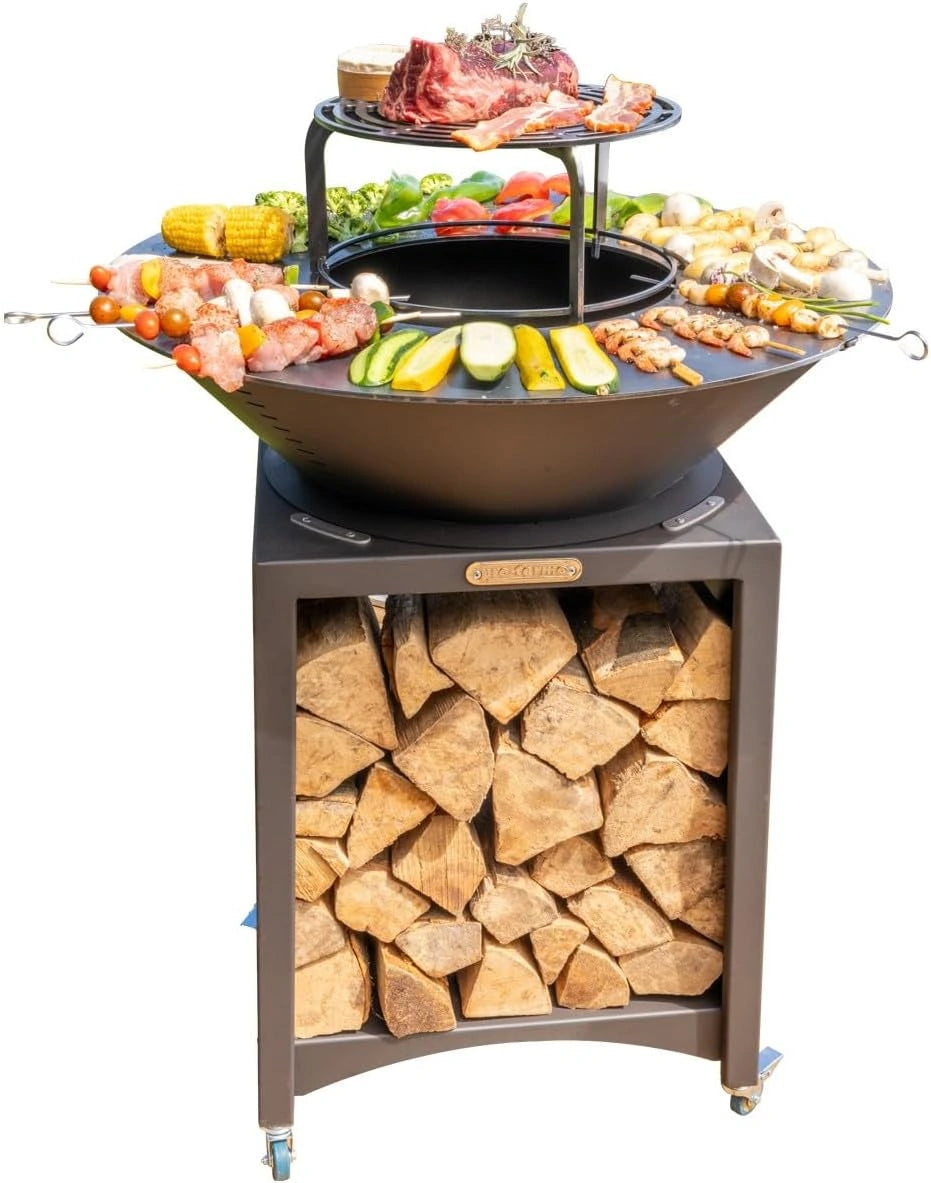 Brasero de Jardin avec Plaque Amovible et Grille en Acier pour Barbecue ? 75 cm