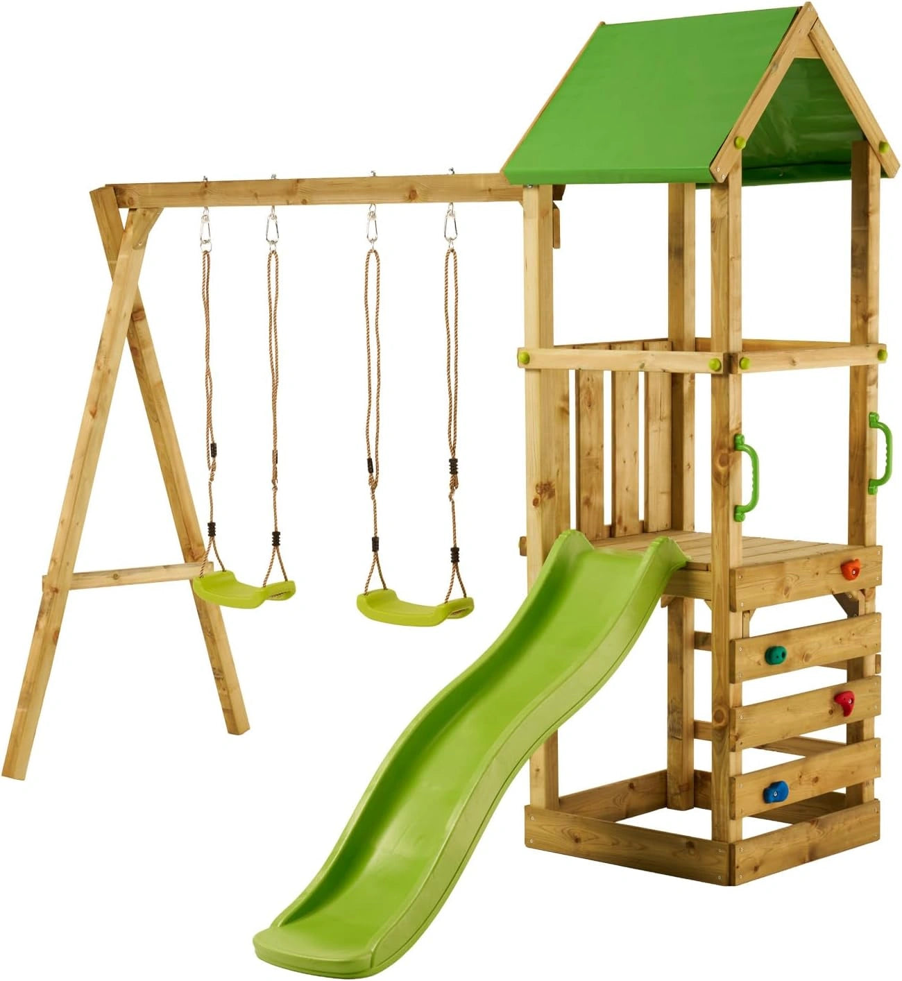 Kangui - Aire de Jeu en Bois pour Enfants WALLI 90 avec Toboggan, Balan?oires, Mur d'Escalade et Cabane