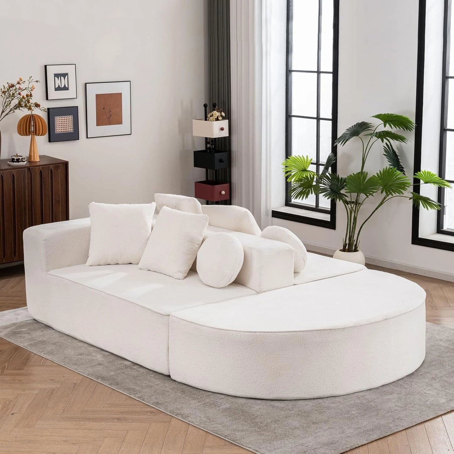 Canap¨¦-Lit Modulable en Chenille 5 Places avec Coussins, Canap¨¦ d'Angle Convertible pour Salon et Bureau