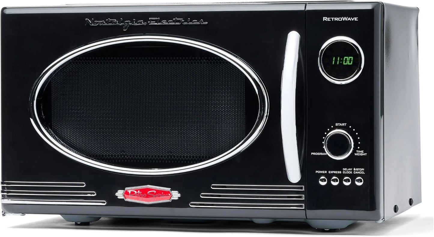 Four ¨¤ micro-ondes r¨¦tro noir 800W, 0,9 pi3, 5 niveaux, ¨¦cran LED