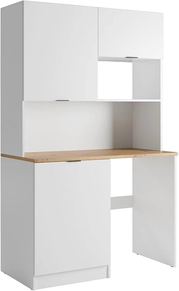 CARMEO - Cuisine Compacte Multifonction 120 cm - Blanc et Bois Naturel