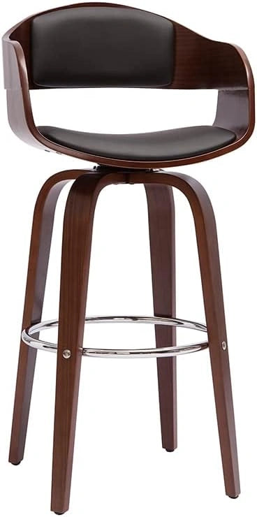 Chaise de Bar Pivotante en Bois de Noyer et Noir, Hauteur 65 cm, Design Moderne