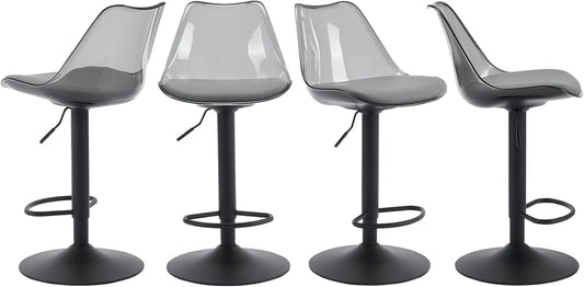 Set de 4 tabourets de bar transparents r¨¦glables avec dossier ergonomique