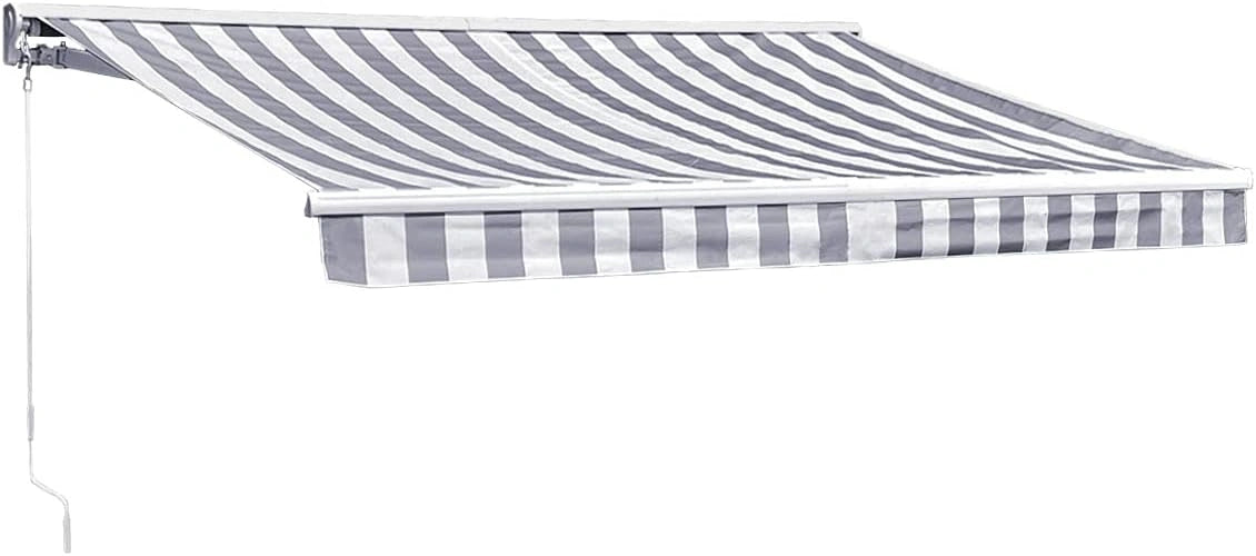 Store banne semi-coffre 2,95x2,5m ray¨¦ blanc/gris avec armature blanche