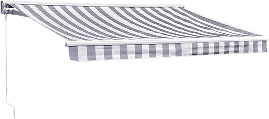 Store banne semi-coffre 2,95x2,5m ray¨¦ blanc/gris avec armature blanche