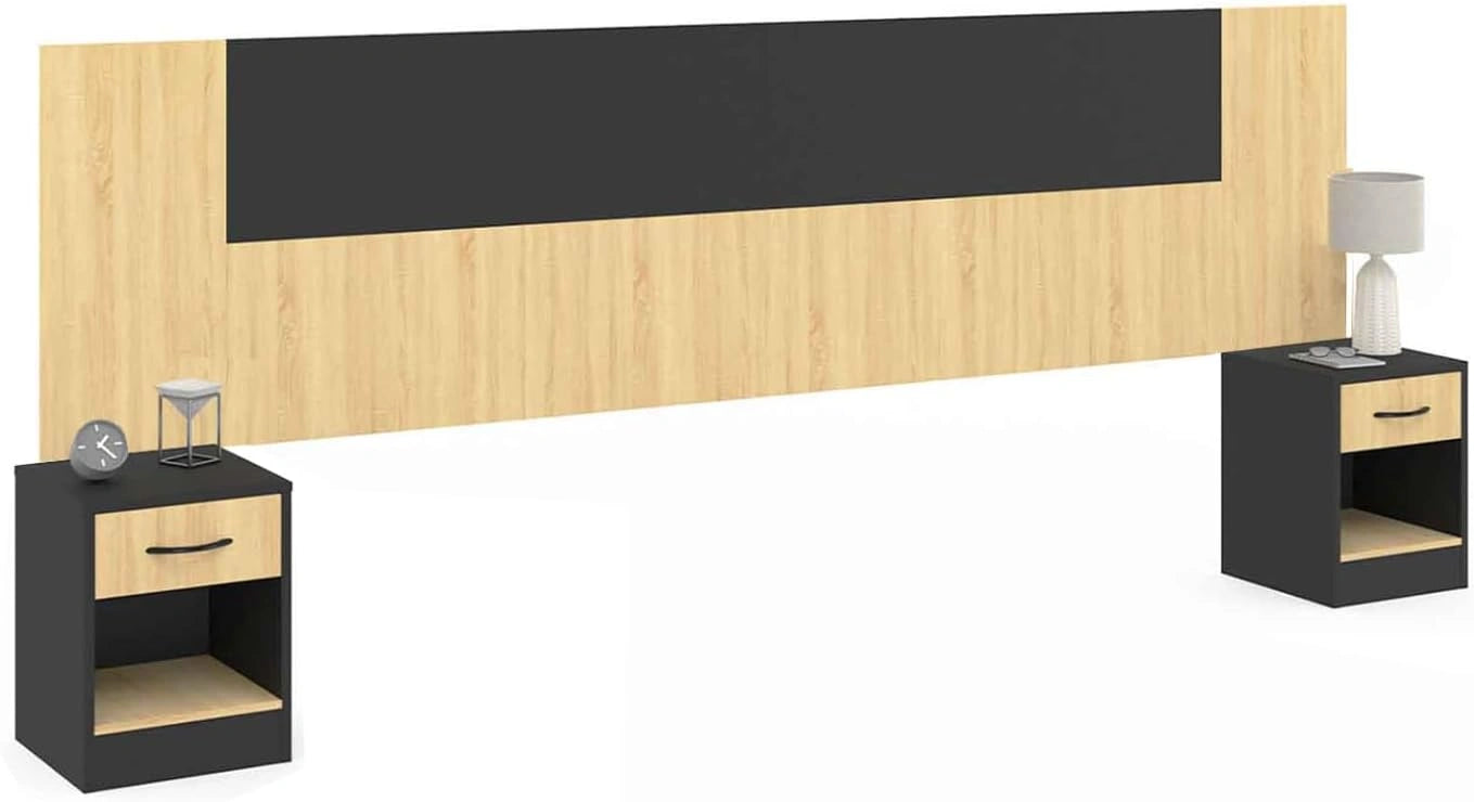T¨ºte de lit modulable SAPA avec chevets int¨¦gr¨¦s pour lit 140/160/180 cm en bois et noir