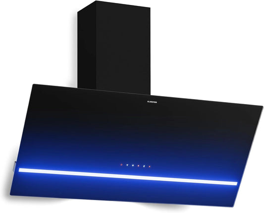 Klarstein Hotte Aspirante Inclin¨¦e 90 cm - 818 m3/h, ¨¦clairage LED, Commande Tactile, Classe A++, 3 Vitesses avec Boost, Filtre ¨¤ Charbon, Options Recyclage et ¨¦vacuation