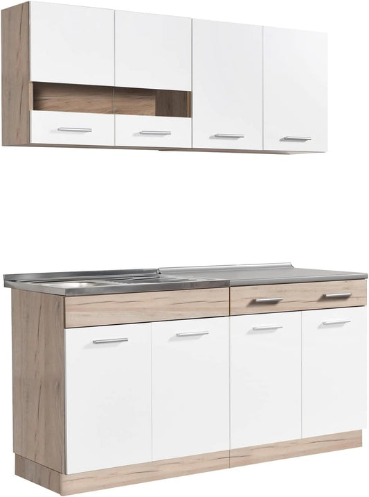 Ensemble de Cuisine Homestyle4u 160 cm - Ch¨ºne Blanc avec Armoire et Rangements Modernes