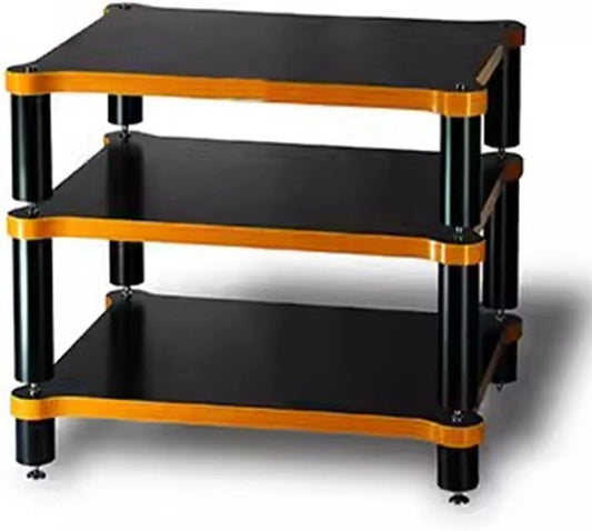 ¨¦tag¨¨re Audio Hi-Fi ¨¤ 3 Niveaux avec Rangements, Meuble TV et Support Enceintes pour ¨¦quipement Multim¨¦dia (Noir, 60x70x48 cm)