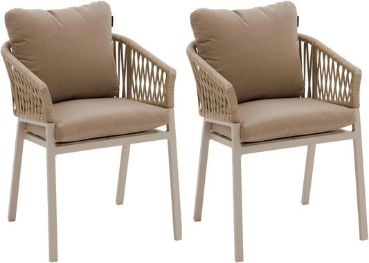 Hesp¨¦ride - Ensemble de 2 chaises de jardin Oriengo beige et argile, r¨¦sistant ¨¤ la rouille, tissu d¨¦perlant, coussins amovibles pour terrasse et balcon