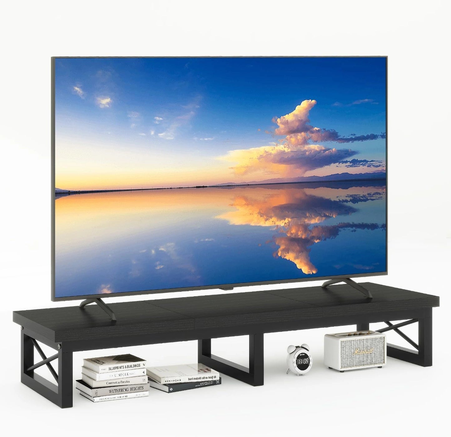 Meuble TV IBUYKE pour T¨¦l¨¦ jusqu'¨¤ 60", Support avec ¨¦tag¨¨res, Acier Noir