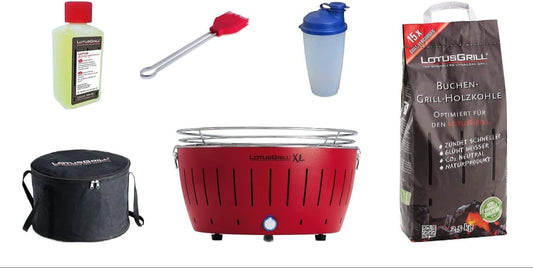LotusGrill Barbecue XL avec Accessoires : Rouge, Charbon de Bois, Pate Combustible et Plus