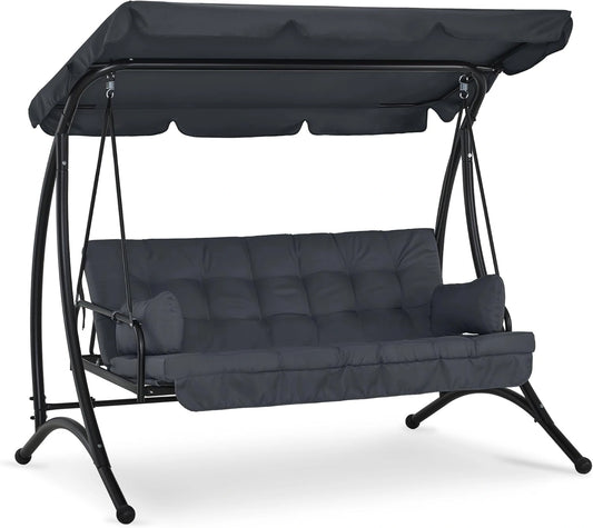 Balancelle de Jardin 3 Places avec Matelas ¨¦pais et Auvent Solaire Gris, Support 300 kg