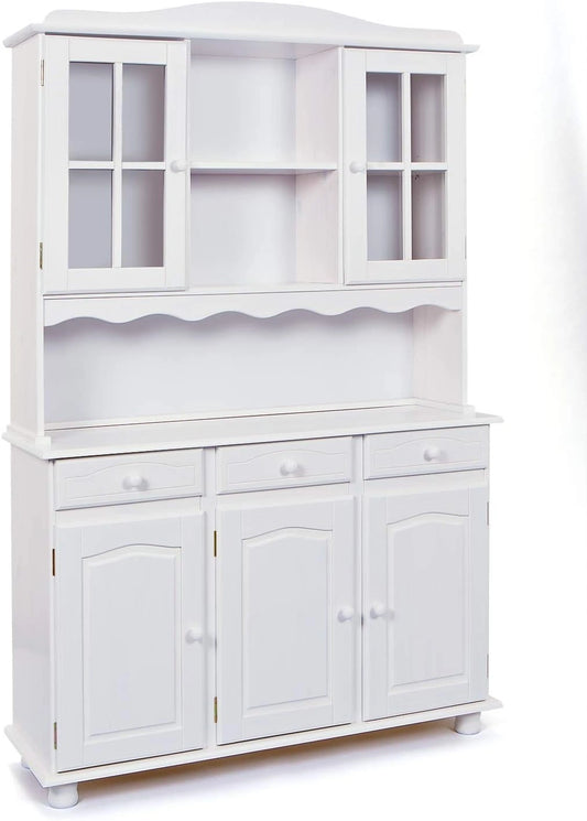 Buffet vaisselier en pin massif blanc - Grand rangement rustique avec vitrines - Mod¨¨le Siena - 3 portes