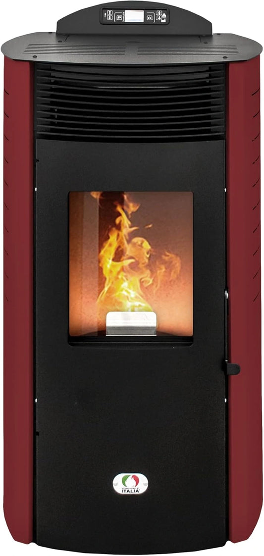 Po¨ºle ¨¤ granules Siberia Air 18KW avec double canalisation et WiFi ¨C Chauffage efficace pour 180m2 ¨C Autonomie de 30 heures, programmable, 5 vitesses ¨C Garantie de 24 mois, rouge