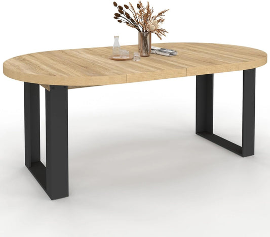 Table ¨¤ Manger Extensible Ronde Phoenix pour 4 ¨¤ 10 Personnes, Bois et M¨¦tal Noir, 110-200 cm