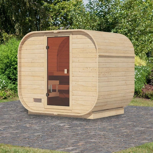 Sauna Ext¨¦rieur Karibu Quadro avec Bois Massif et Porte en Verre, 4 ¨¤ 6 Personnes