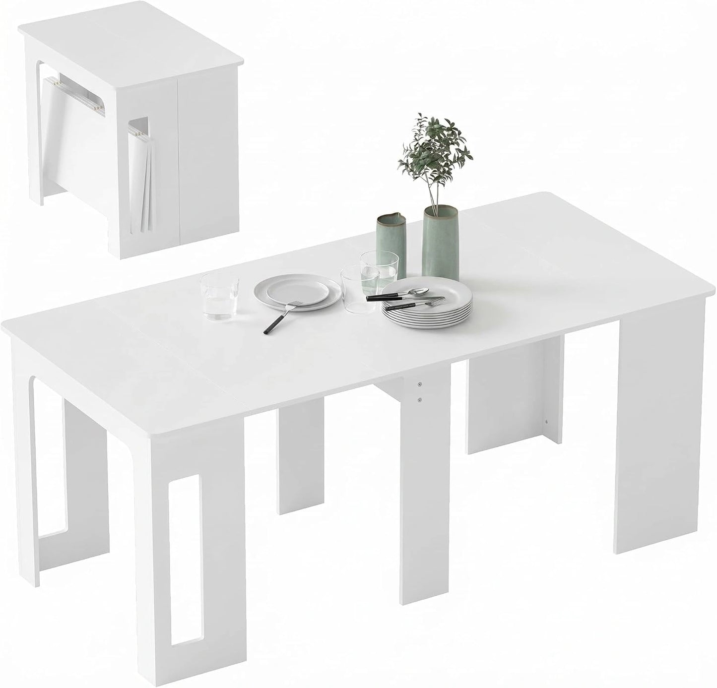 Table de Salle ¨¤ Manger Extensible Jusqu'¨¤ 6 Personnes, Compacte et Pliable, Id¨¦ale pour Petits Espaces, Blanc