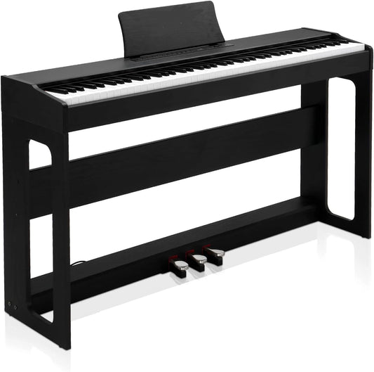 Piano Num¨¦rique 88 Touches avec Clavier Lest¨¦ et Bluetooth, Haut-parleurs St¨¦r¨¦o, Connectivit¨¦ MIDI-USB, 128 Sons et Rythmes, Syst¨¨me ¨¤ 3 P¨¦dales (Noir)