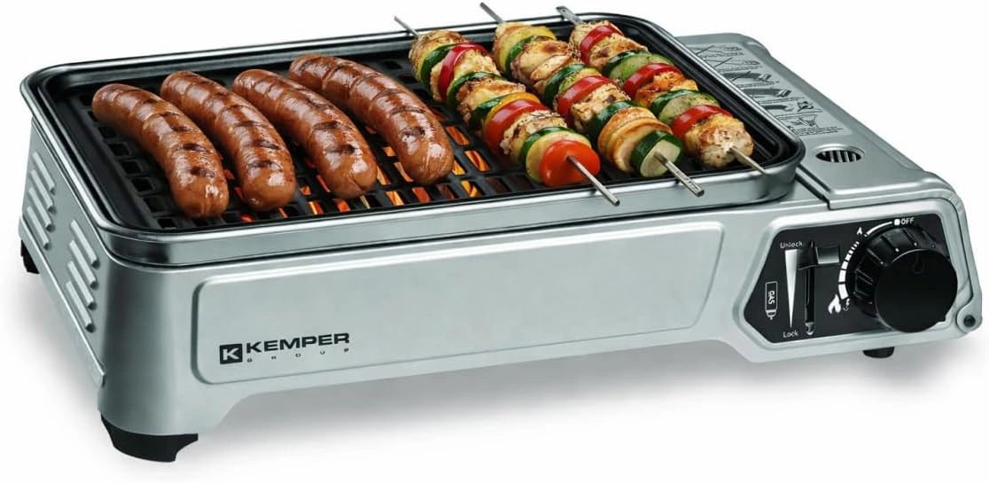 Grill ¨¤ Gaz Portable Kemper 1900W, Plaque Anti-adh¨¦sive, Parfait pour Camping, Terrasse, Balcon