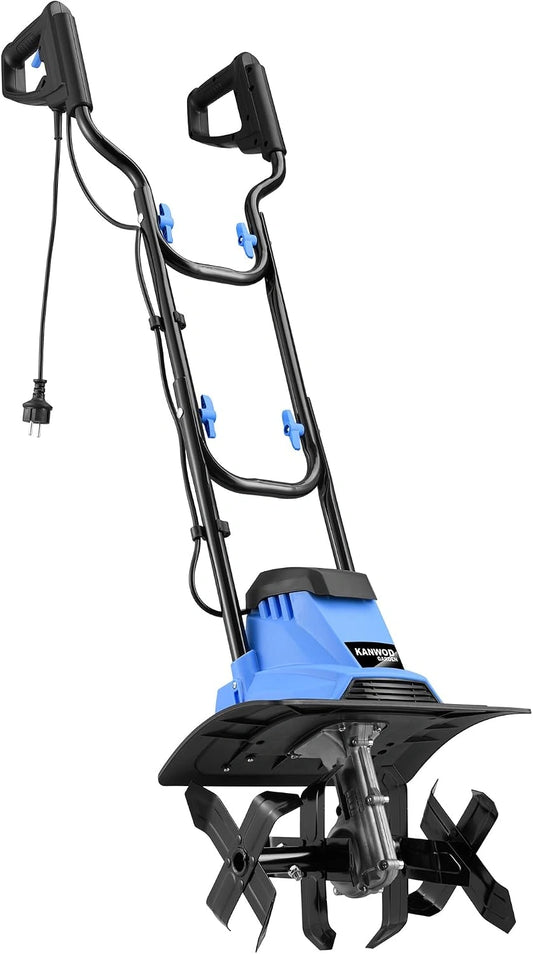 Motobineuse ¨¦lectrique 1500W, Largeur 36cm, Profondeur 22cm, Poign¨¦e Pliable, Lames Robustess 4 Bras, Noir/Bleu