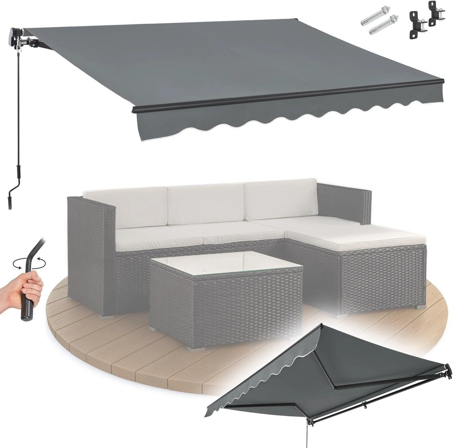 Store Banne Articul¨¦ 400x300 cm, Protection UV, Imperm¨¦able, R¨¦glable pour Terrasse et Balcon - Gris