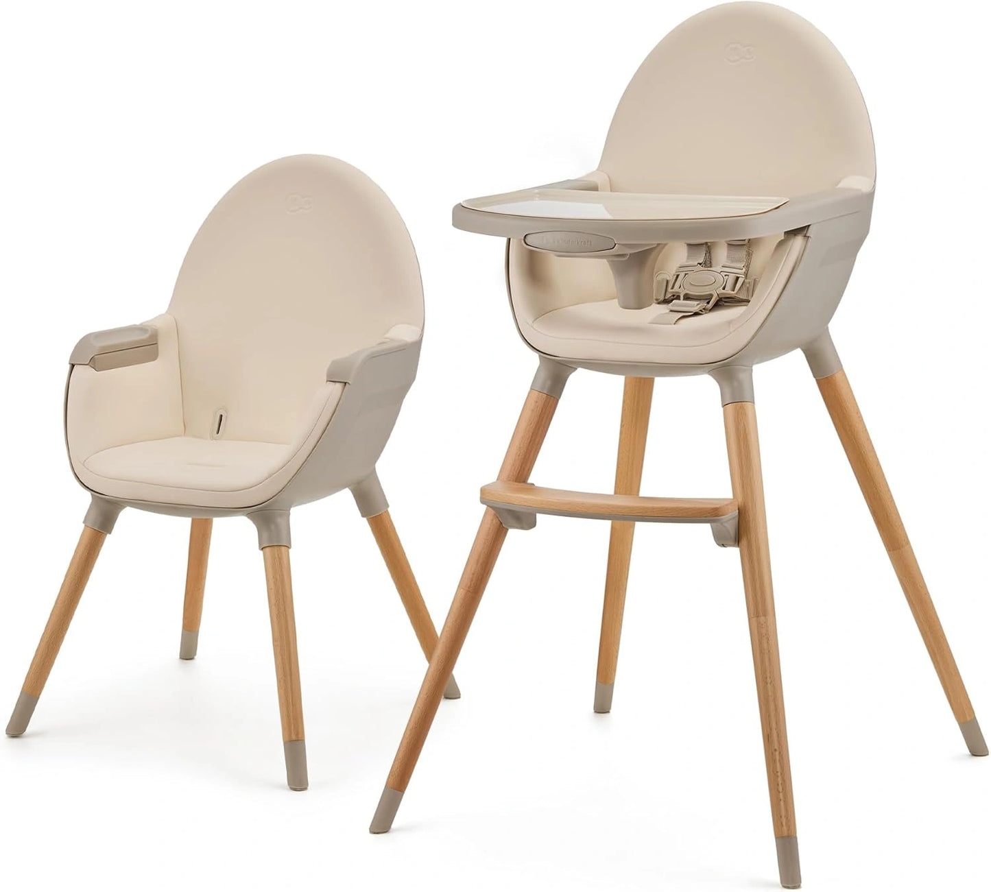 Chaise Haute ¨¦volutive Kinderkraft FINI 2 en 1 pour B¨¦b¨¦ et Enfant, Plateau R¨¦glable, Design Solide et Lavable, 20kg, Beige
