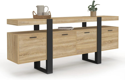 Grand Buffet Enfilade 200 cm Phoenix XXL avec 4 Portes et Niche en Bois et Noir
