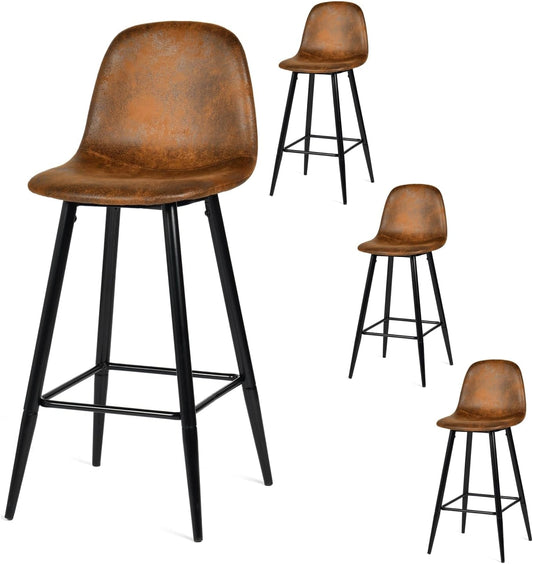 Ensemble de 4 Tabourets de Bar Vintage avec Dossier et Repose-Pieds, Si¨¨ges Rembourr¨¦s en Su¨¦dine Marron, Style Industriel