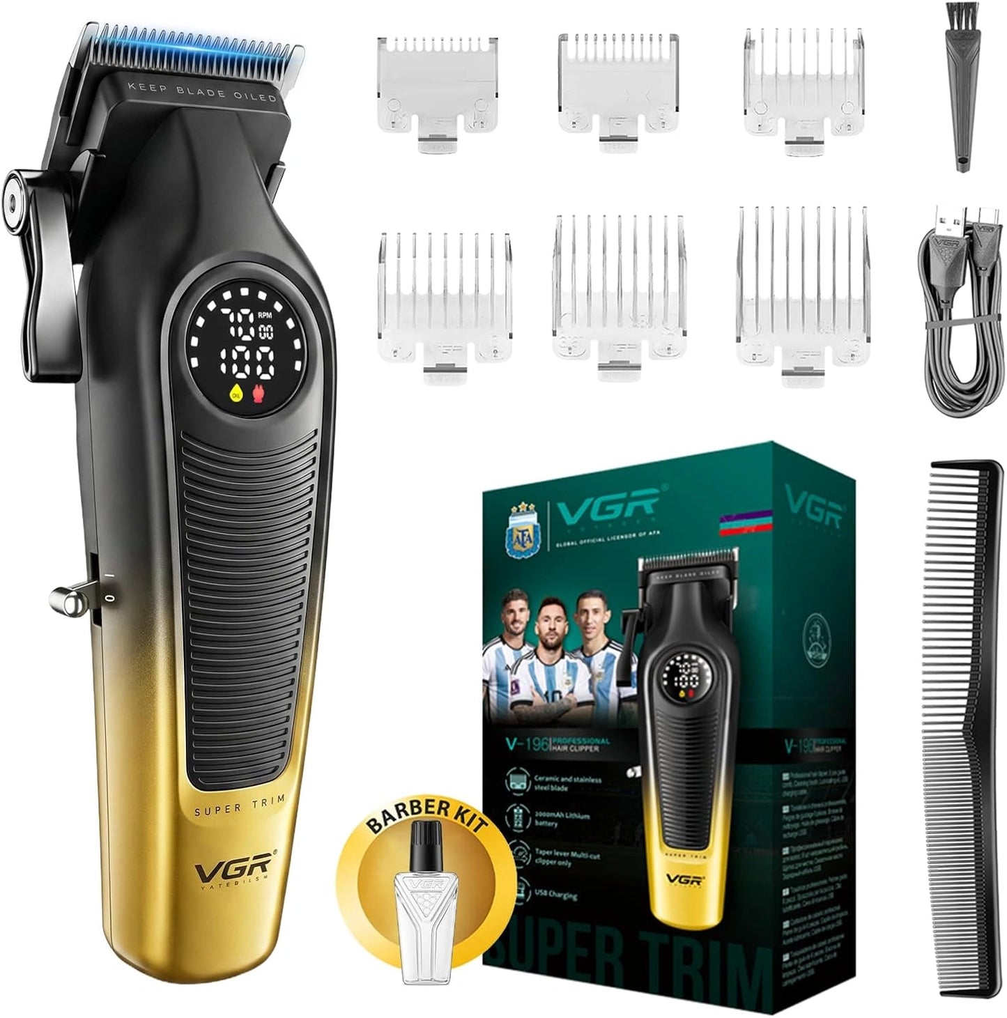 Tondeuse ¨¤ Cheveux Professionnelle Sans Fil VGR 196 pour Hommes avec Lames en C¨¦ramique et ¨¦cran LED