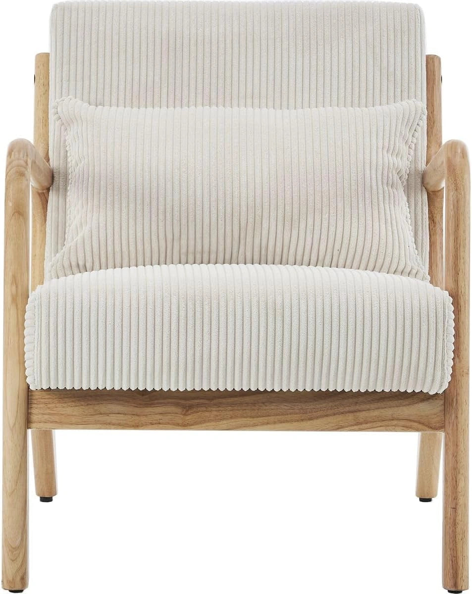 Fauteuil en Bois avec Velours C?tel¨¦ Beige - Mod¨¨le Lanna par HOMIFAB