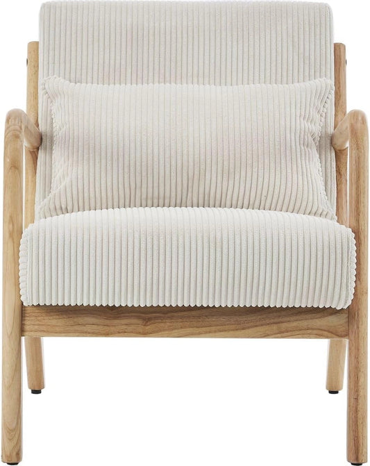 Fauteuil en Bois avec Velours C?tel¨¦ Beige - Mod¨¨le Lanna par HOMIFAB