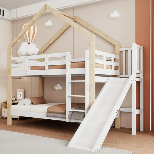 Lit Superpos¨¦ Enfant 90x200cm avec ¨¦chelle et Toboggan, S¨¦curit¨¦ et Sommier Bois Inclus