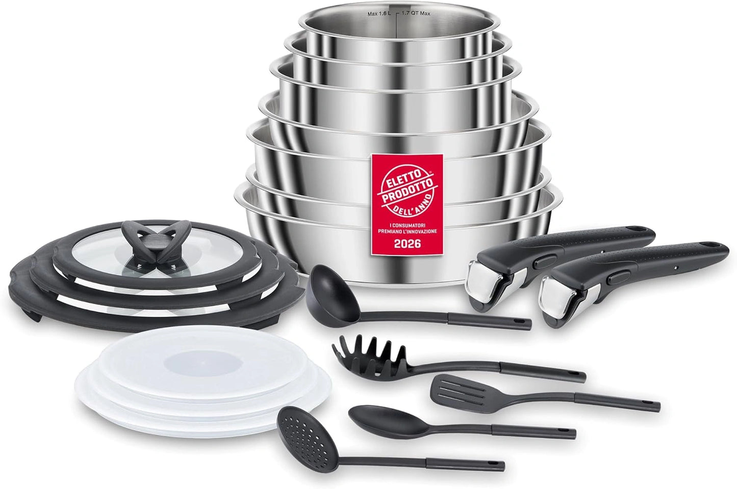 Lagostina Ingenio Inox Ensemble de 20 Pi¨¨ces - Casseroles et Po¨ºles en Acier Inoxydable pour Induction