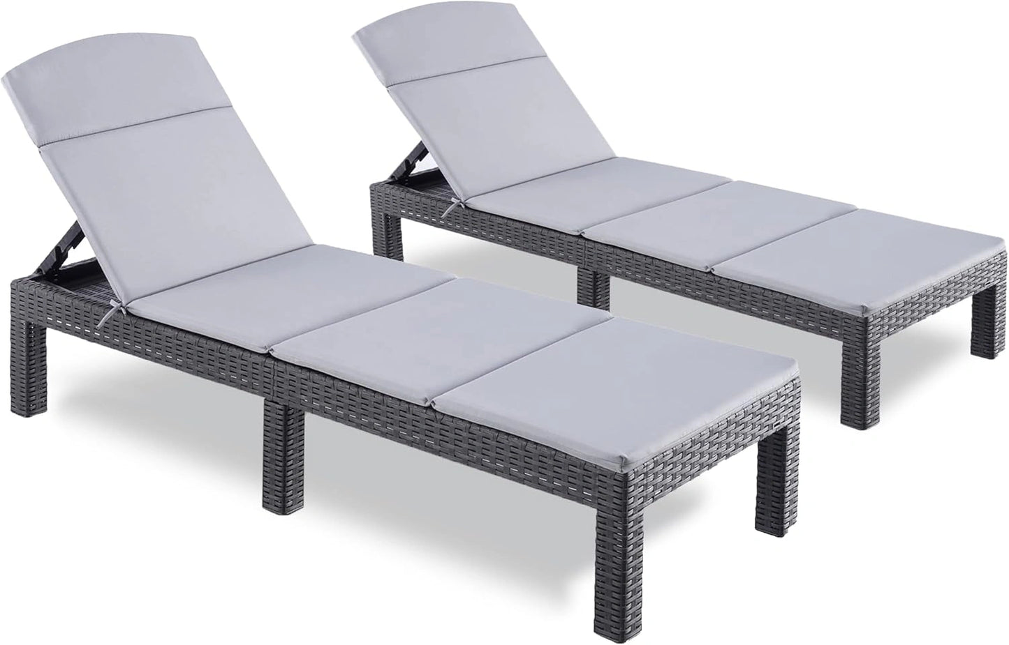 Ensemble de 2 Chaises Longues de Jardin en R¨¦sine Tress¨¦e avec Coussin Confort et Dossier R¨¦glable - Gris