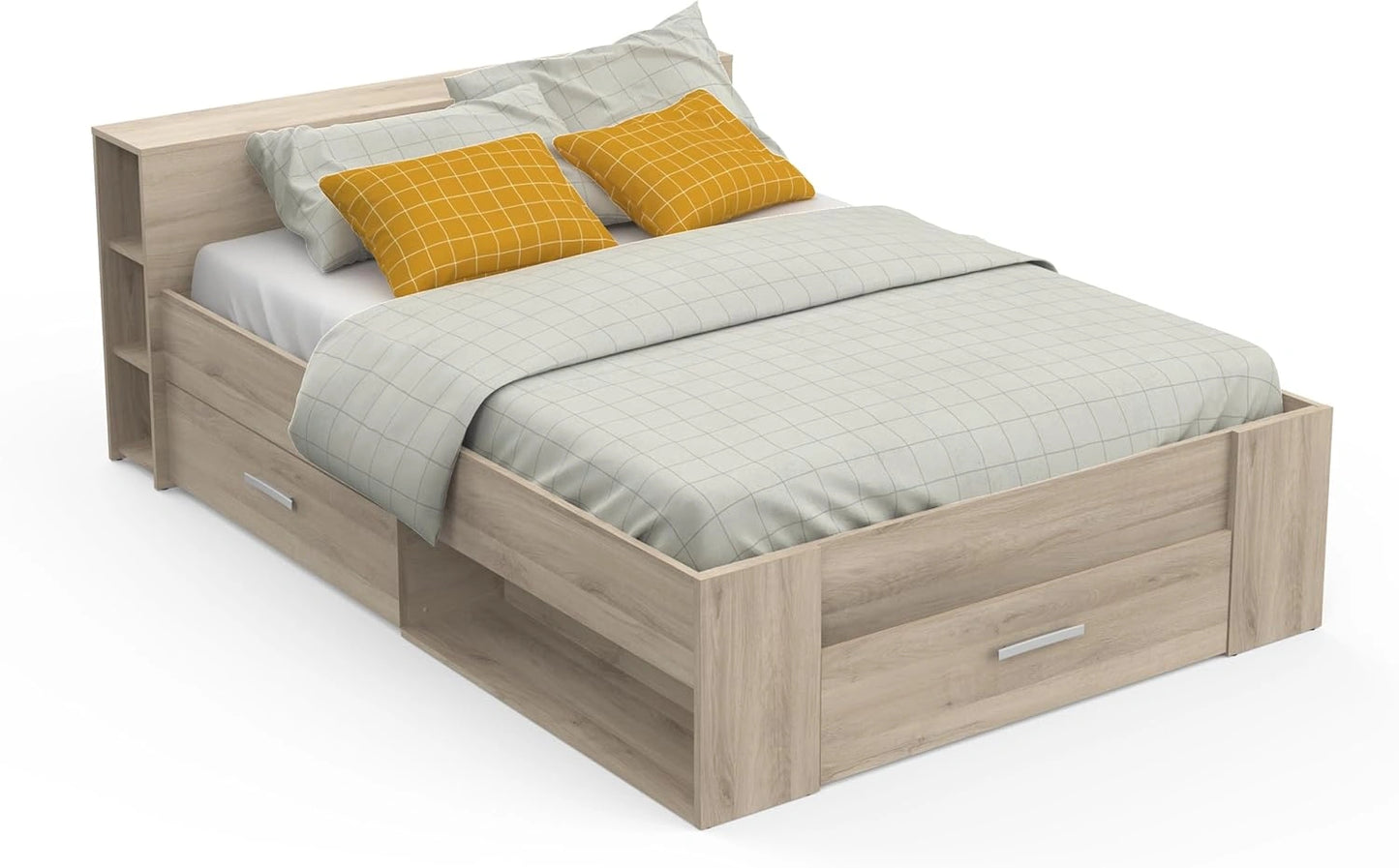Lit Contemporain en Ch¨ºne avec Rangement 140x190 cm et 3 Tiroirs