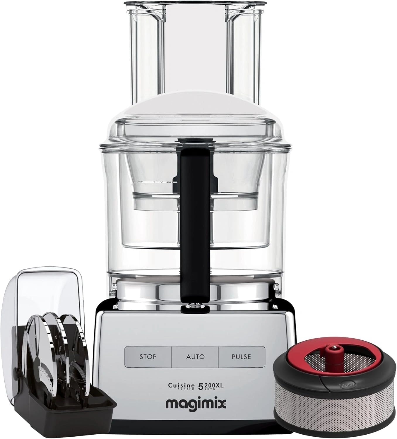 Magimix 5200 XL Robot Culinaire Polyvalent ¨C Hachoir, Mixeur, P¨¦trisseur, Batteur ¨C Accessoires Complets ¨C Parfait pour Grandes Familles ¨C Moteur Silencieux 3,6L - Fabrication Fran?aise (Chrome)
