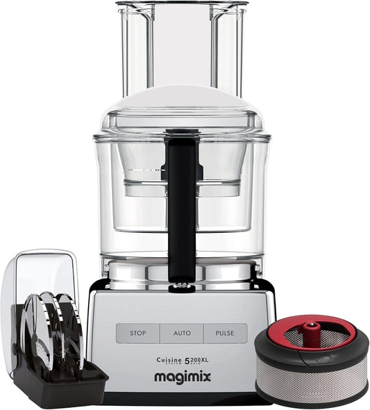 Magimix 5200 XL Robot Culinaire Polyvalent ¨C Hachoir, Mixeur, P¨¦trisseur, Batteur ¨C Accessoires Complets ¨C Parfait pour Grandes Familles ¨C Moteur Silencieux 3,6L - Fabrication Fran?aise (Chrome)