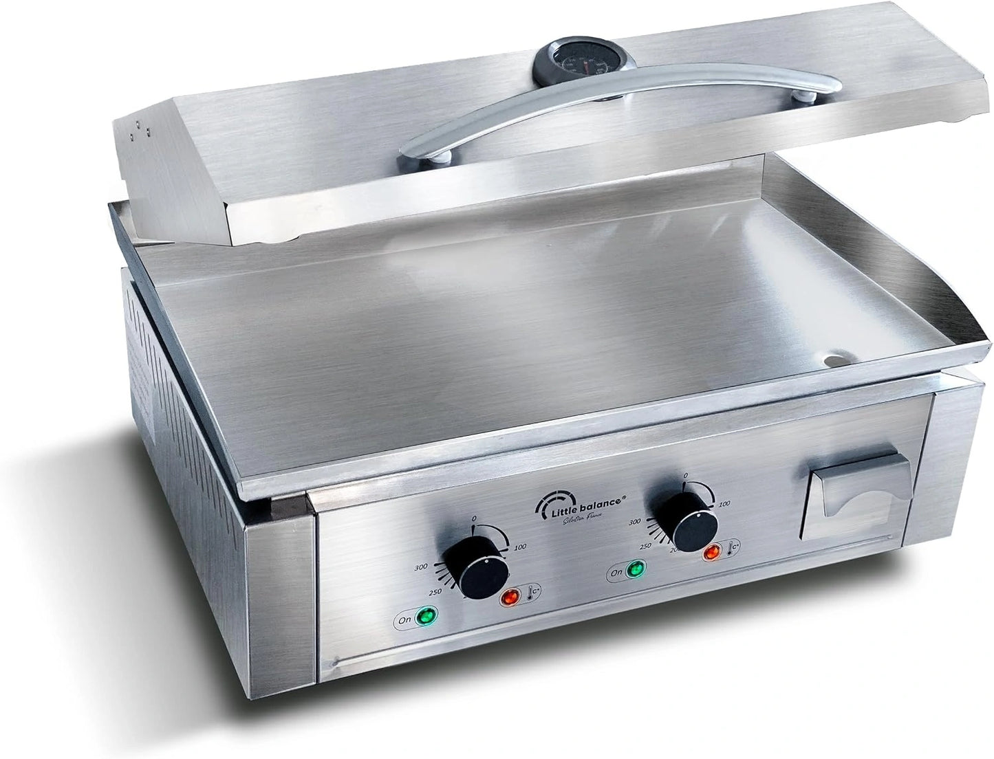 Plancha ¨¦lectrique Professionnelle Aquitaine 3500W, Inox, Couvercle Inclus, Fabrication Fran?aise, Double Zone de Cuisson