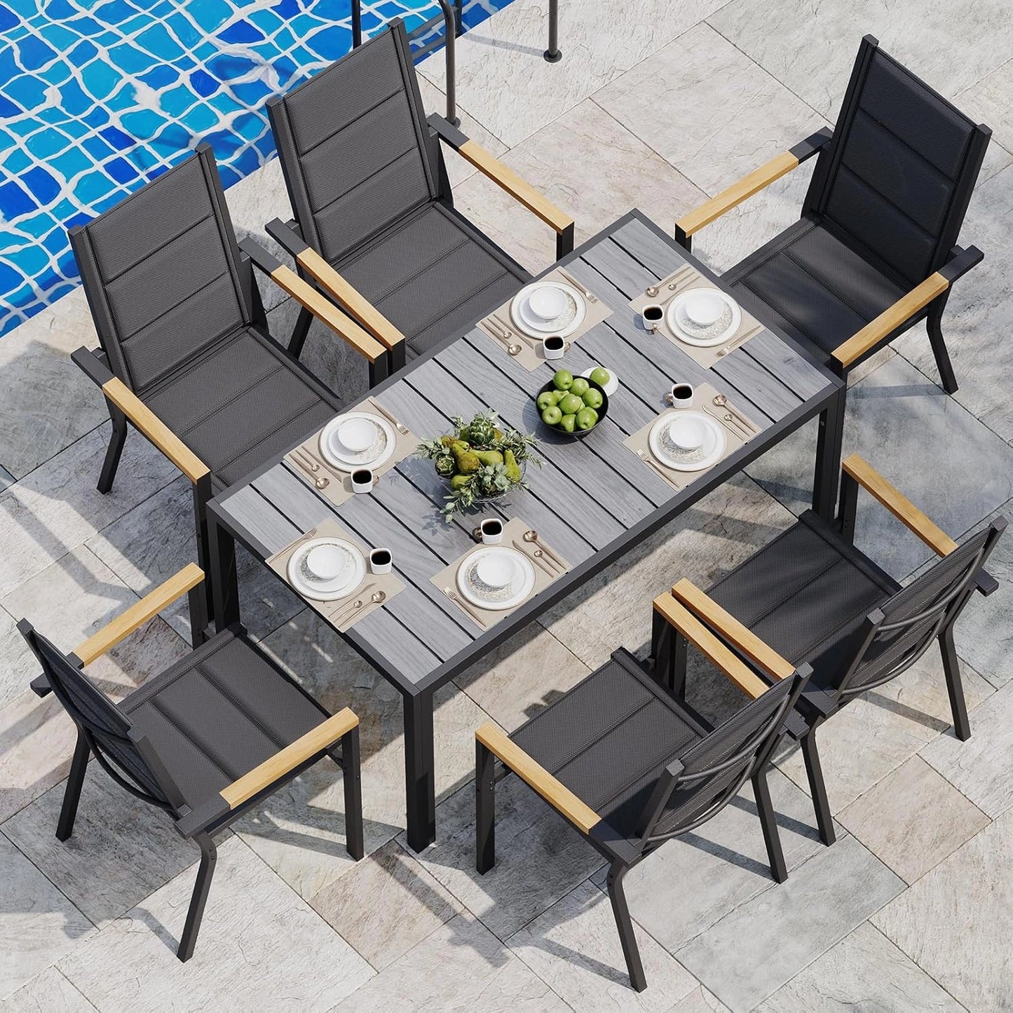 Ensemble de Jardin 4 Places en Aluminium avec Plateau en PS et Chaises Confortables