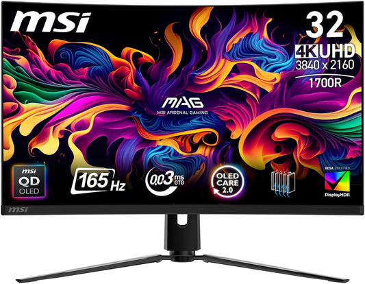 ¨¦cran Gaming Incurv¨¦ 32'' MSI MAG 321CUP QD-OLED, 4K UHD, Quantum Dot OLED, 165 Hz, HDR, G-Sync, HDMI 2.1