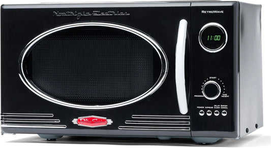 Four ¨¤ micro-ondes r¨¦tro noir 800W, 0,9 pi3, 5 niveaux, ¨¦cran LED