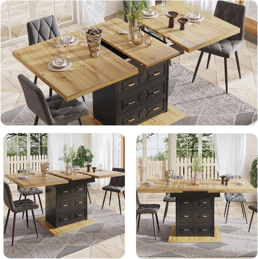 Table ¨¤ Manger Extensible 6 Places avec Rangement et Tiroirs, 110-140x80 cm, Salle ¨¤ Manger